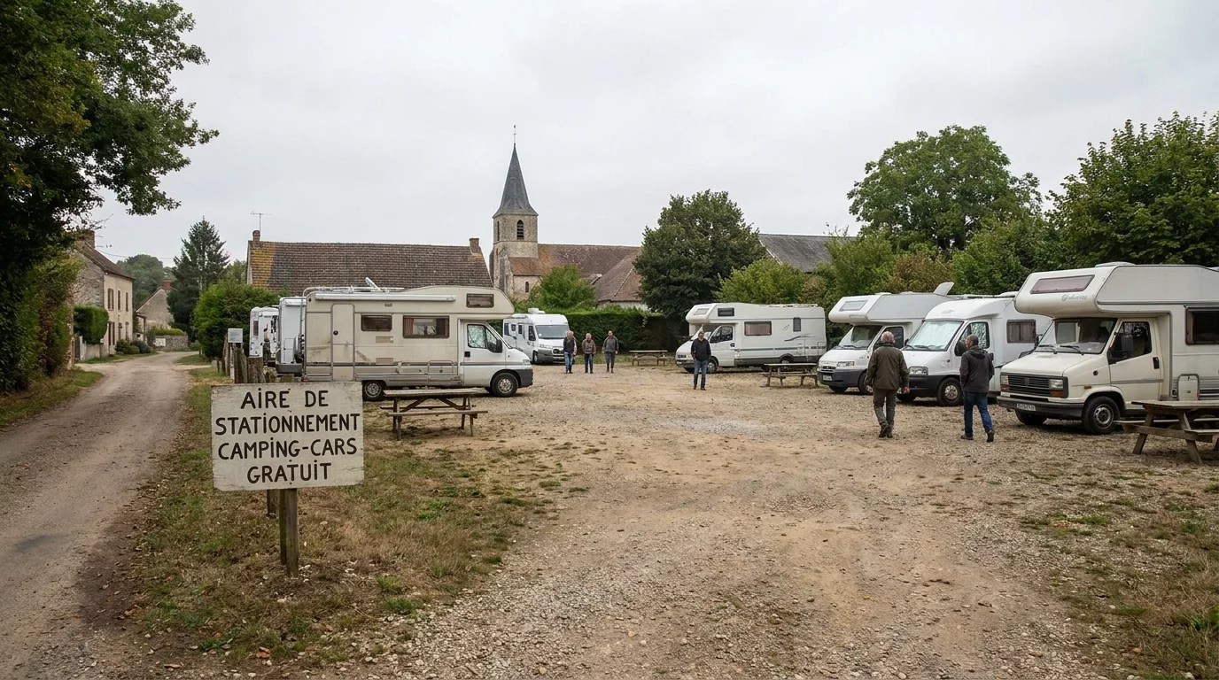 Aire de stationnement gratuite avec plusieurs camping-cars