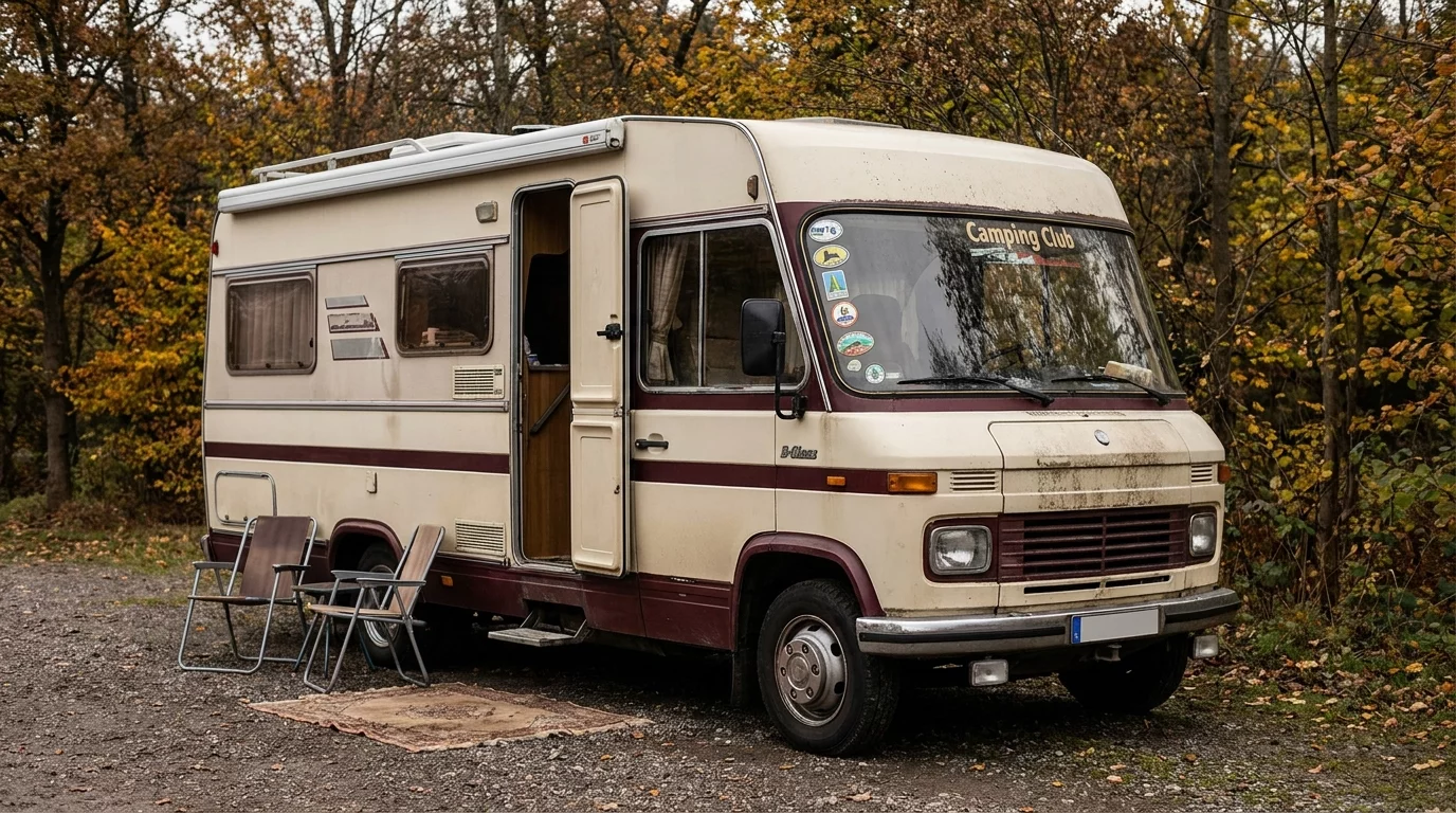 Camping-car vintage des annees 2000 bien entretenu